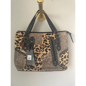 Myra Bag Lonestar Leopard Print Embossed Leather Patchwork Tote Bag